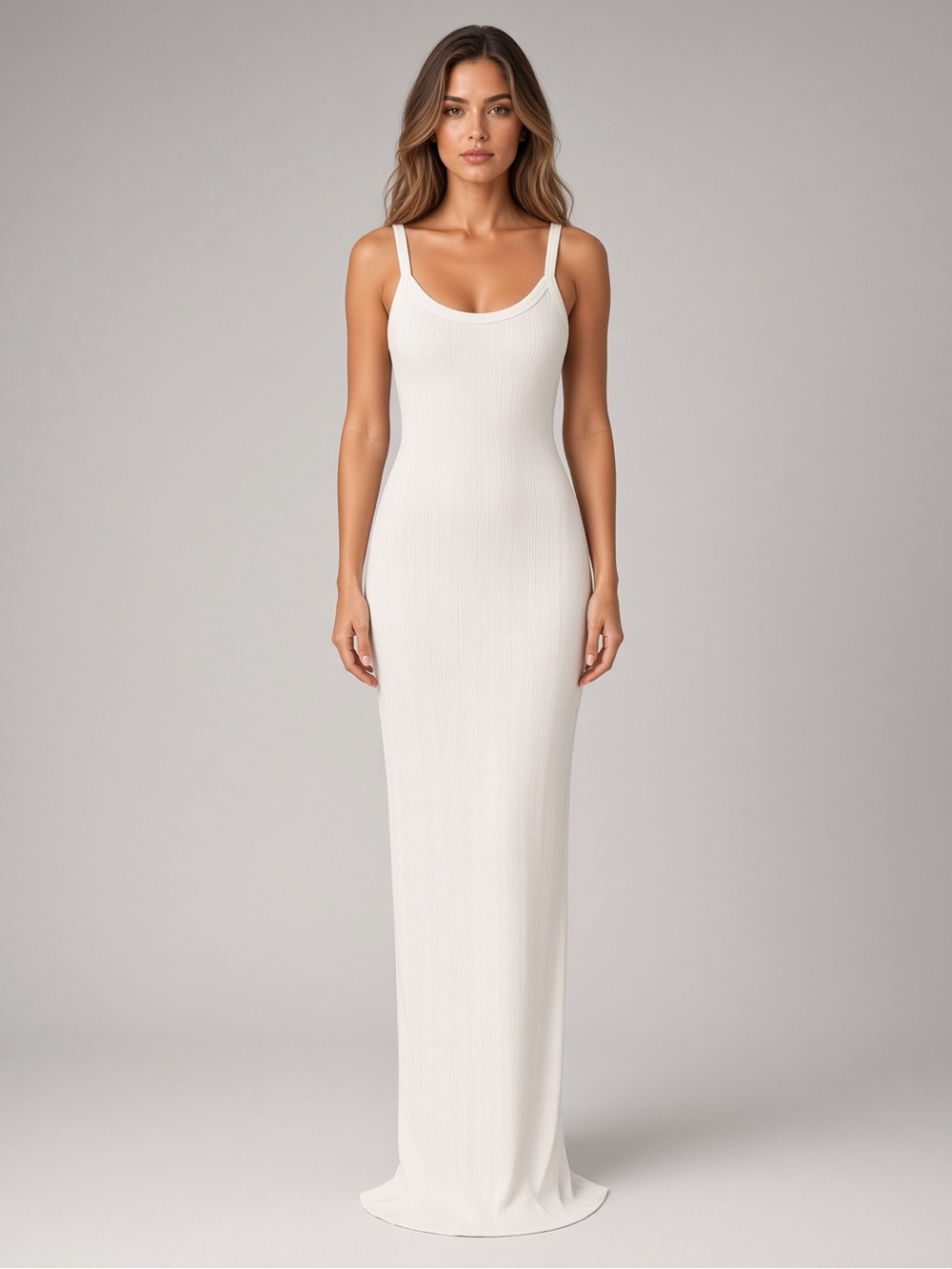 aerie Ivory Ribbed Scoop Neck Maxi Dress